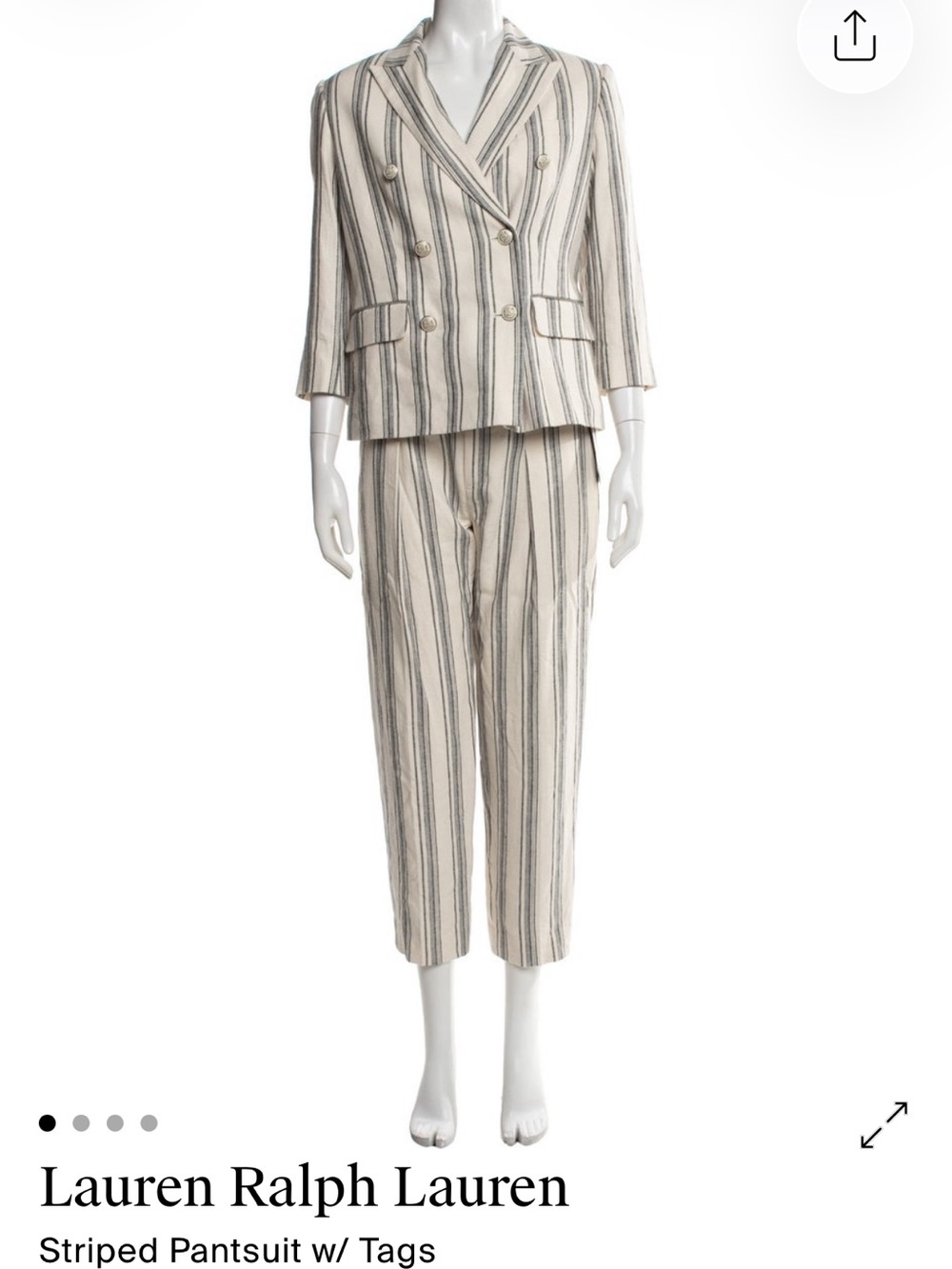 Lauren Ralph Lauren Cream and Slate Gray Striped Double-Breasted Pantsuit